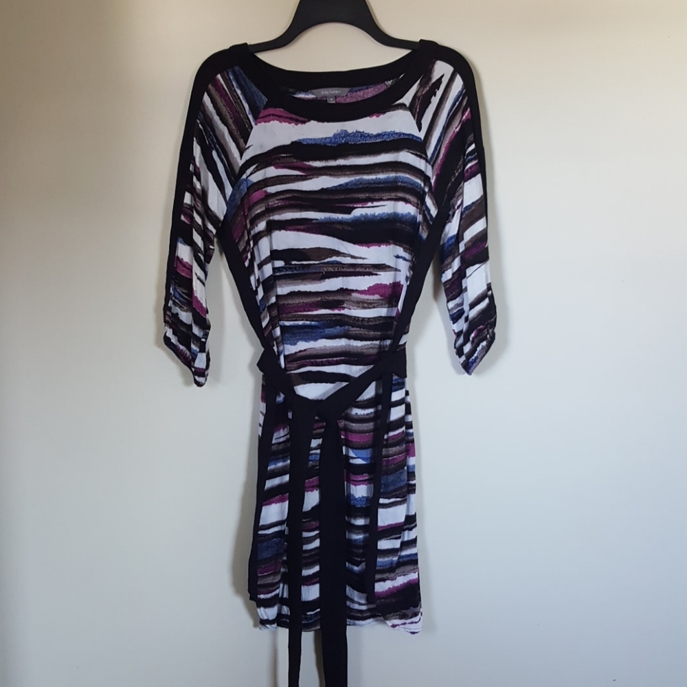 DAISY FUENTES Purple, Black and Blue Tie Waist Dress